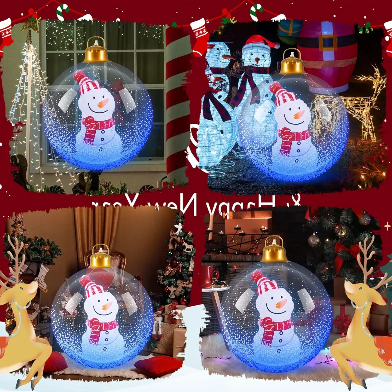 Inflatable Christmas Ball with Lights for Outdoor Courtyard Decoration PVC Transparent Snowman Christmas Decor Ball New Model Qme