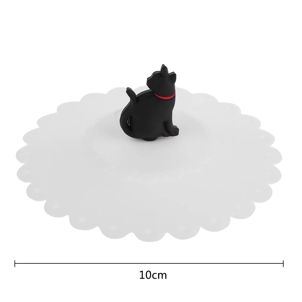 Cute Cat Food Grade Silicone Cup Cover Leakproof Drink Cover Reusable Hot Cup Lid Anti-dust for Cup Mug Wine Glass Qme