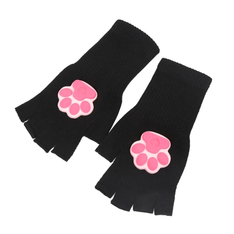 Harajuku Y2k Women Girls 3D Cat Pad Paw Gloves Black Punk Streetwear Qme A3