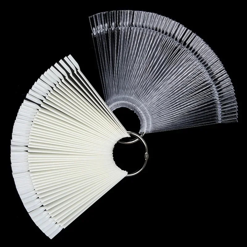 50PCS Color Card False Nail Tips Fan Transparent White Fake Nail Tips Nail Art Practice Display Design Tools Qme