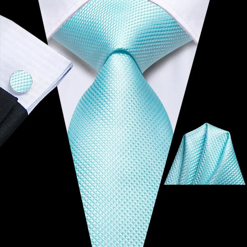 Hi-tie Solid Orange Blue Mens Fashion Necktie Handkerchief Cufflinks