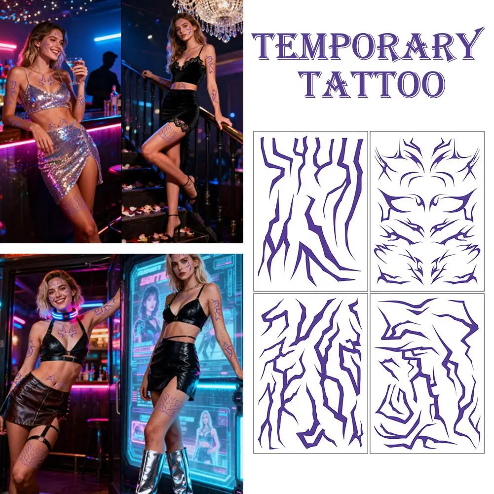 1 Sheets Temporary Tattoos, Purple Bold Makeup for Cosplay Role Play, Waterproof Face Art Stickers E0Z5 Qme