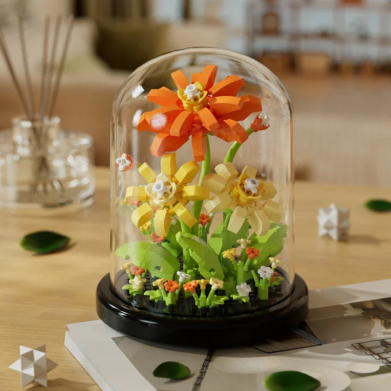Micro Flower Bouquet Bonsai Building Block Artificial Plastic Plant Dust Cover Micro Model Home Decoration Toy Kid Birthday Gift Qme 285pcs