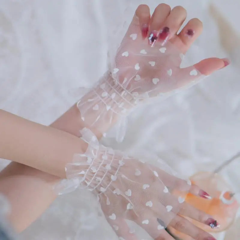 1 Pair Fashion Accessory Nail Art Heart Tulle Photo Glove Fake Qme