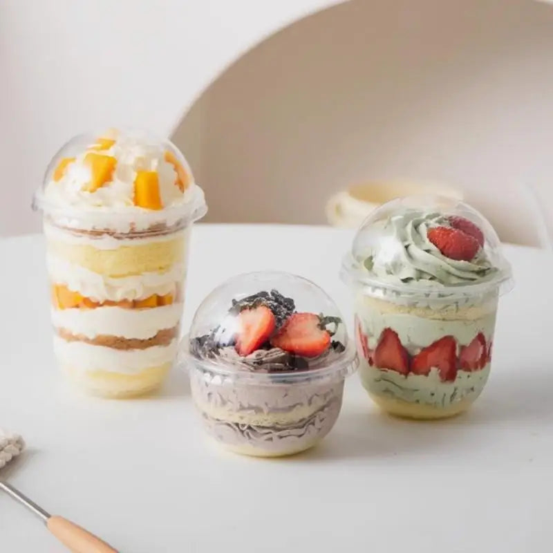 Disposable Clear Plastic Cup Hole Dome Lids Juice Salad Dessert Cups Qme