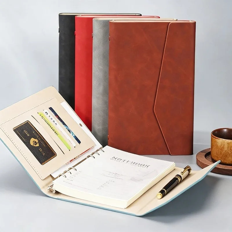 A5 6-Ring Binder Lined Paper Multifunctional Storage Pocket Cards Qme