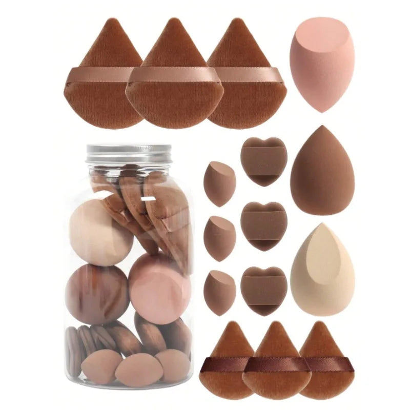 15 Sponges Storage Jar Makeup Hygienic Dual-use Foundation Creams Air Qme brown