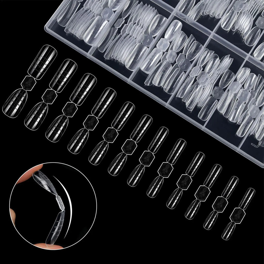 Double Nail Extension Mold 12 Sizes Clear Form False Tips Quick Qme