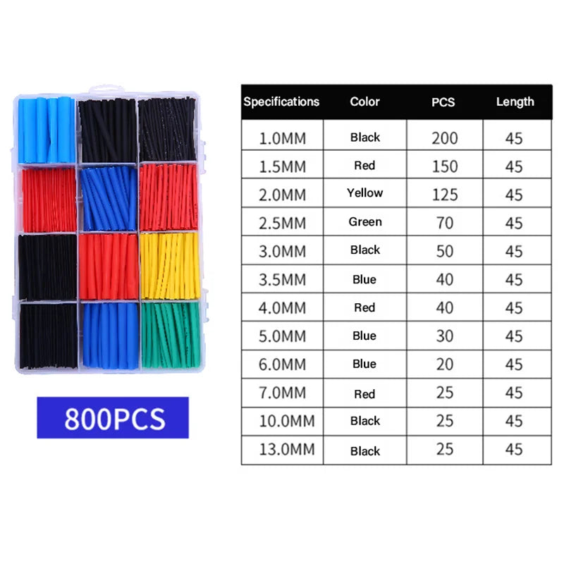 Insulation Heat-shrinkable Sheath Set Colored Thermoresistant Heat Shrink Tube Charger Cable Protector Connect Sleeved Cable Qme 800pcs Colored(Box)