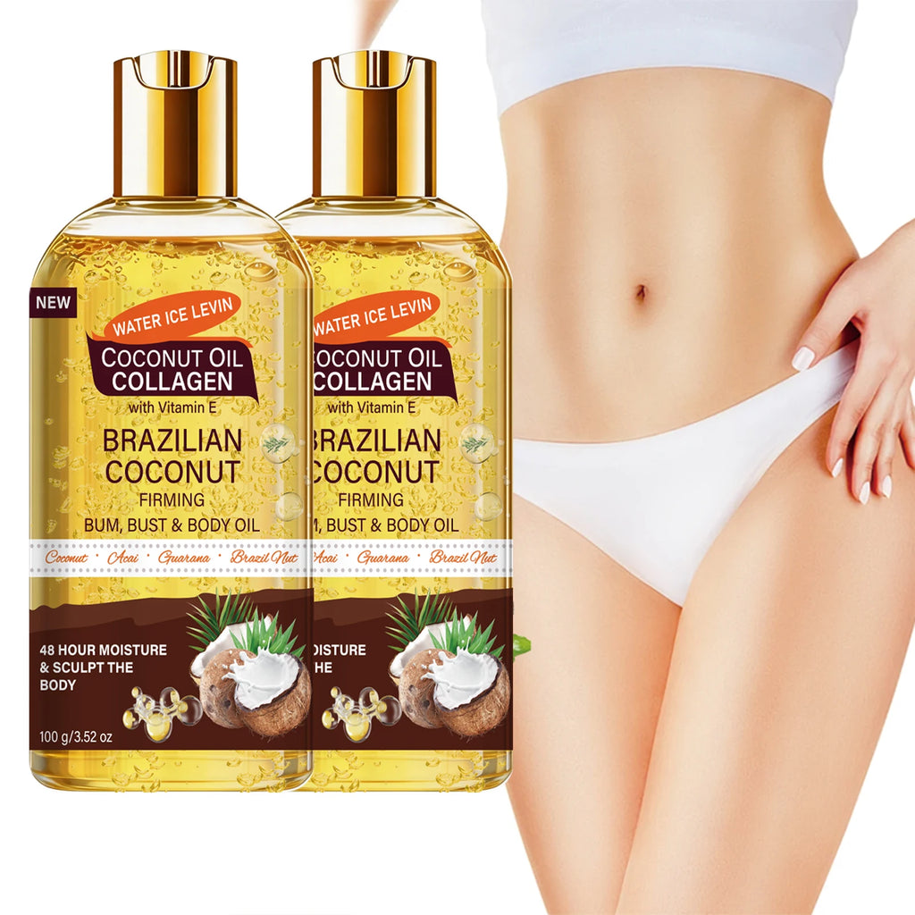 Brazilian Firming Body Oil - Coconut & Collagen, Moisturizing for Bum, Bust & Skin Qme