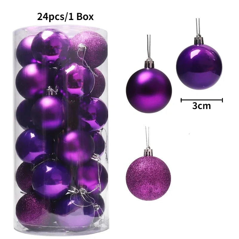 24pcs Christmas Ball Christmas Tree Decoration Ornaments for Home Decor Halloween New Year Navidad Pendant Ball Accessories Qme purple-24pcs
