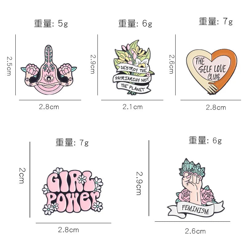 Feminism Enamel Pins Custom Girl Power Love Brooches Lapel Clothes Badges Women Hat Jewelry Gift for Female Friends Wholesale Qme