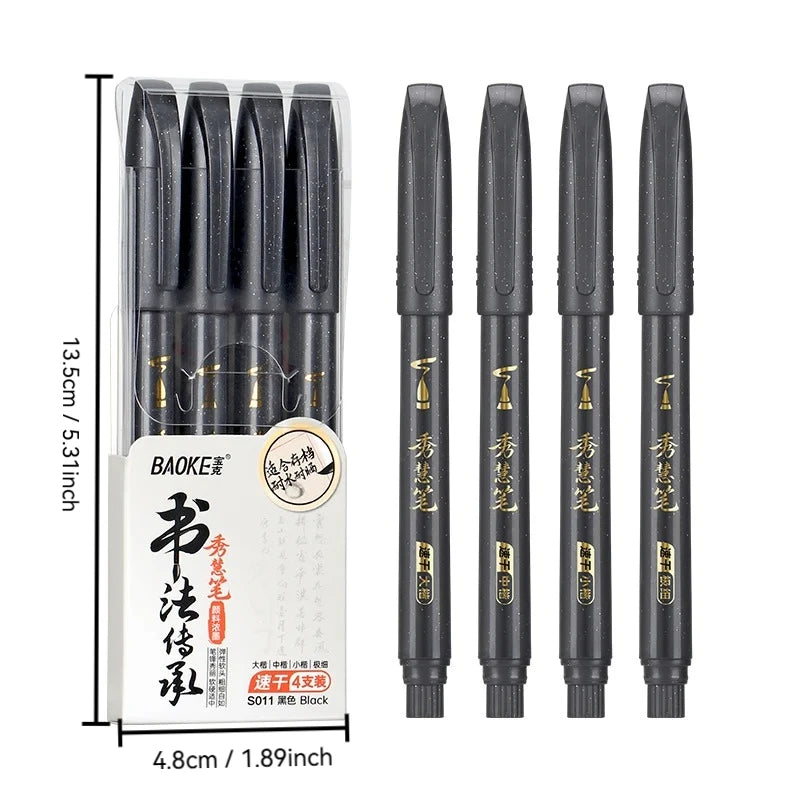 4-Size Calligraphy Pen Set for Writing, Drawing & Hand Lettering, Black Ink Brush Markers for Art, Calligraphy, Sketching Qme