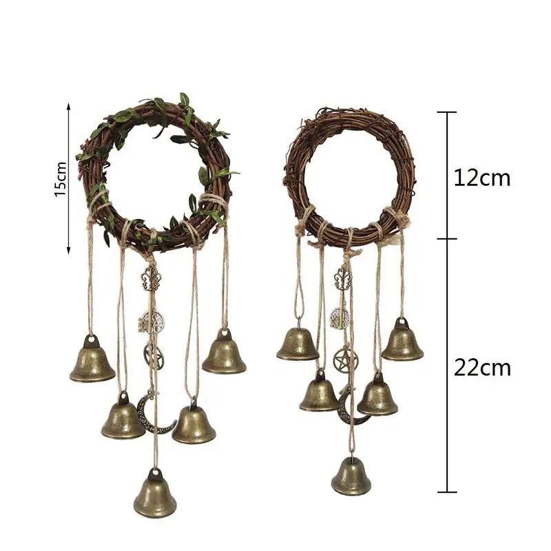 Home Door Hanging Witch Rattan Wreath Rope Porch Garden Bells Decor Qme