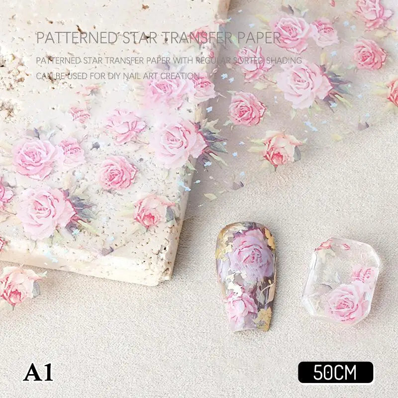 4 Rose Flower Nail Transfer Foils Paper DIY Art Sliders Salon Use Qme A1