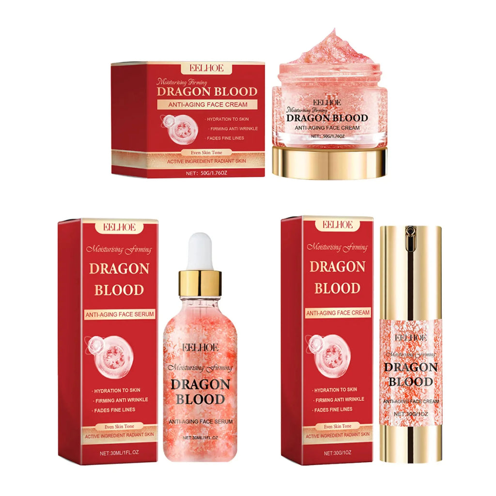 Dragon's Blood Skincare Set Anti-Aging Face Serum & Creams Reduce Wrinkles Firming Smoothing Hydrating Brightening Face SkinCare Qme