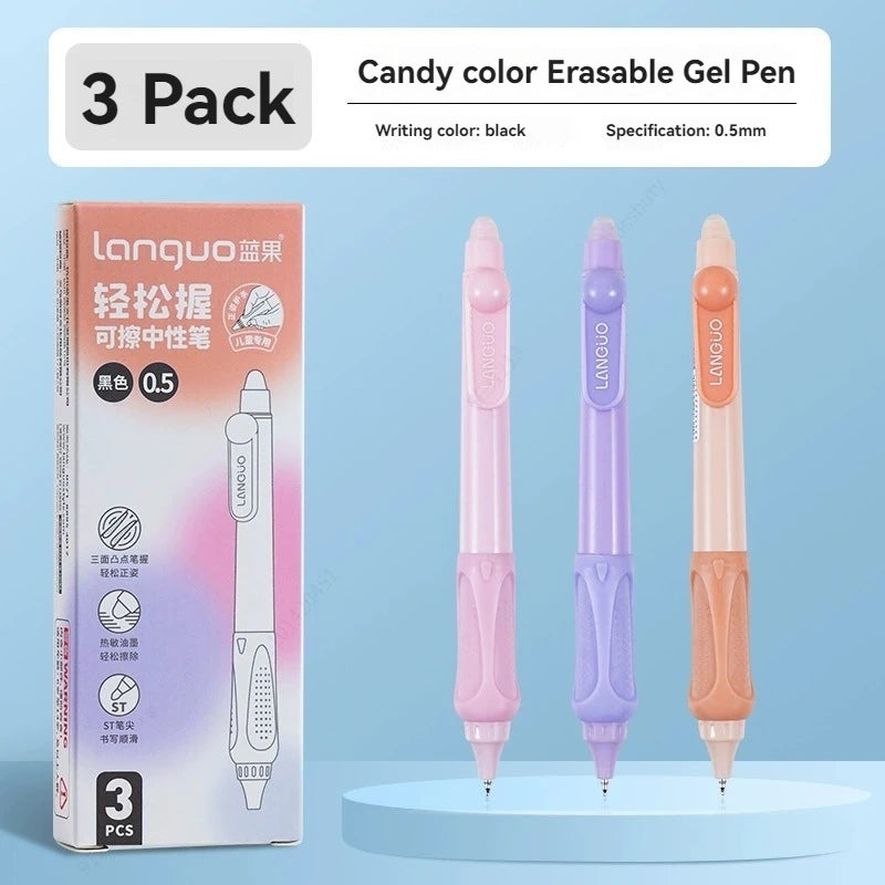 3Pcs/Set Erasable Gel Pens Kawaii 0.5mm Blue/Black Ink Quick Drying ST Tip Proper Pen for Student Stationery Supplies Qme Black Candy