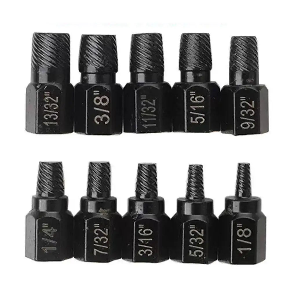 10pcs schroef extractor kit legeringsstaal beschadigde schroef verwijderer metaal gemakkelijk uit boorbutten gebroken bout stud Qme Black
