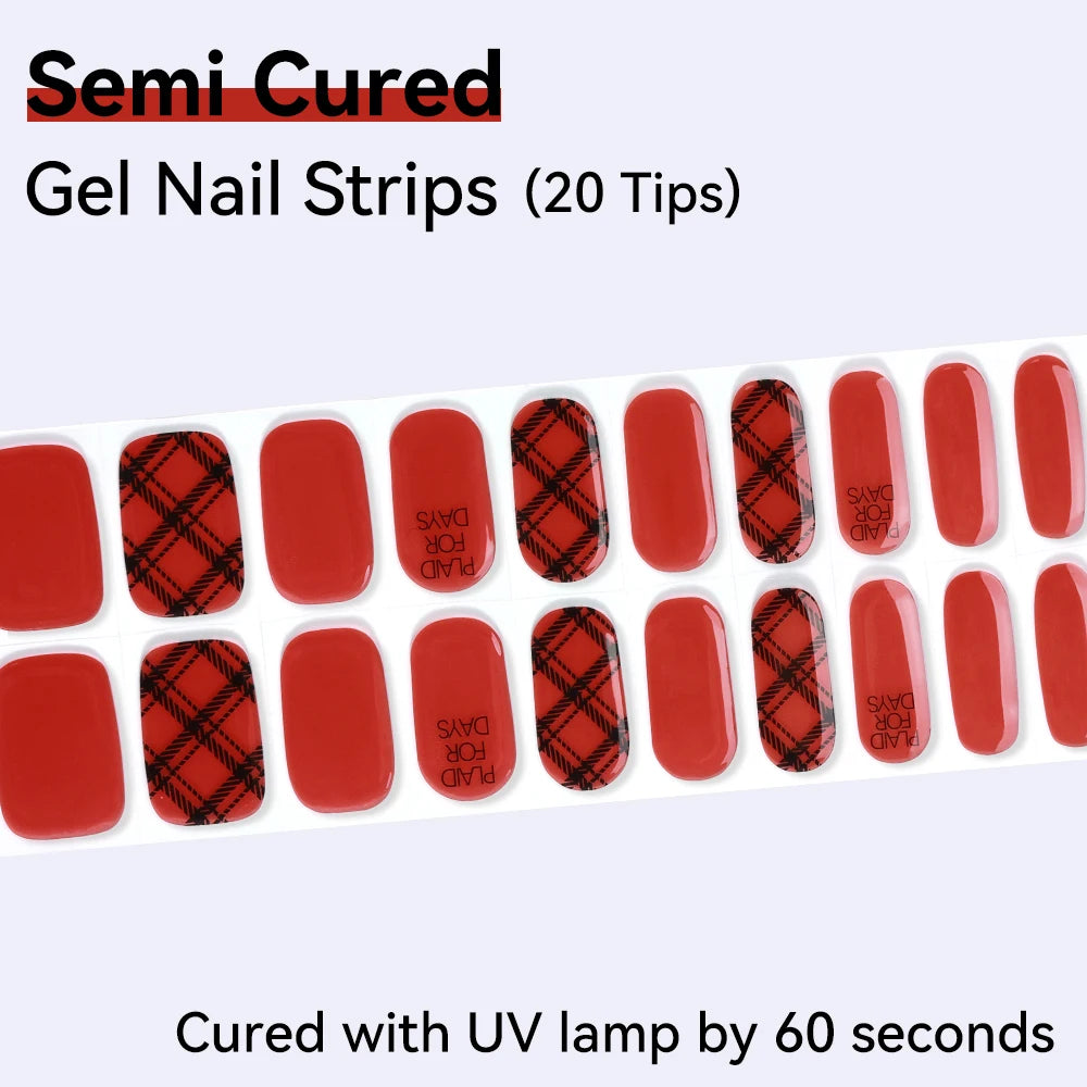 20Tips Semi-cured Gel Nail Sticker Gradient Auroras Polish Wraps Qme NC240191
