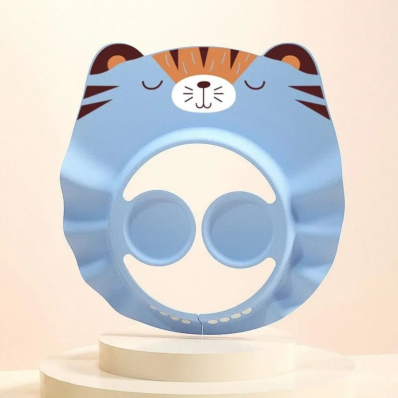 Baby Bath Visor Shampoo Cap Children Kids Shower Soft Cap Adjustable EVA Cap Waterproof Eye Protection Earmuff Headgear Fox Cap Qme Tiger blue