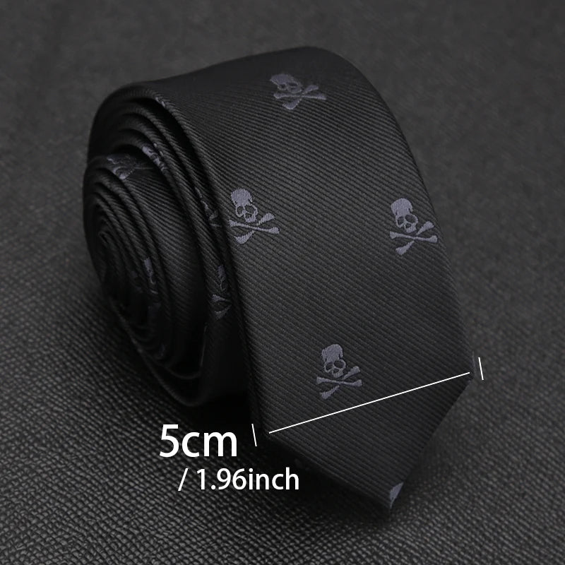 Slim Skull Ties Men Women Classic Polyester Black Neckties Fashion Qme