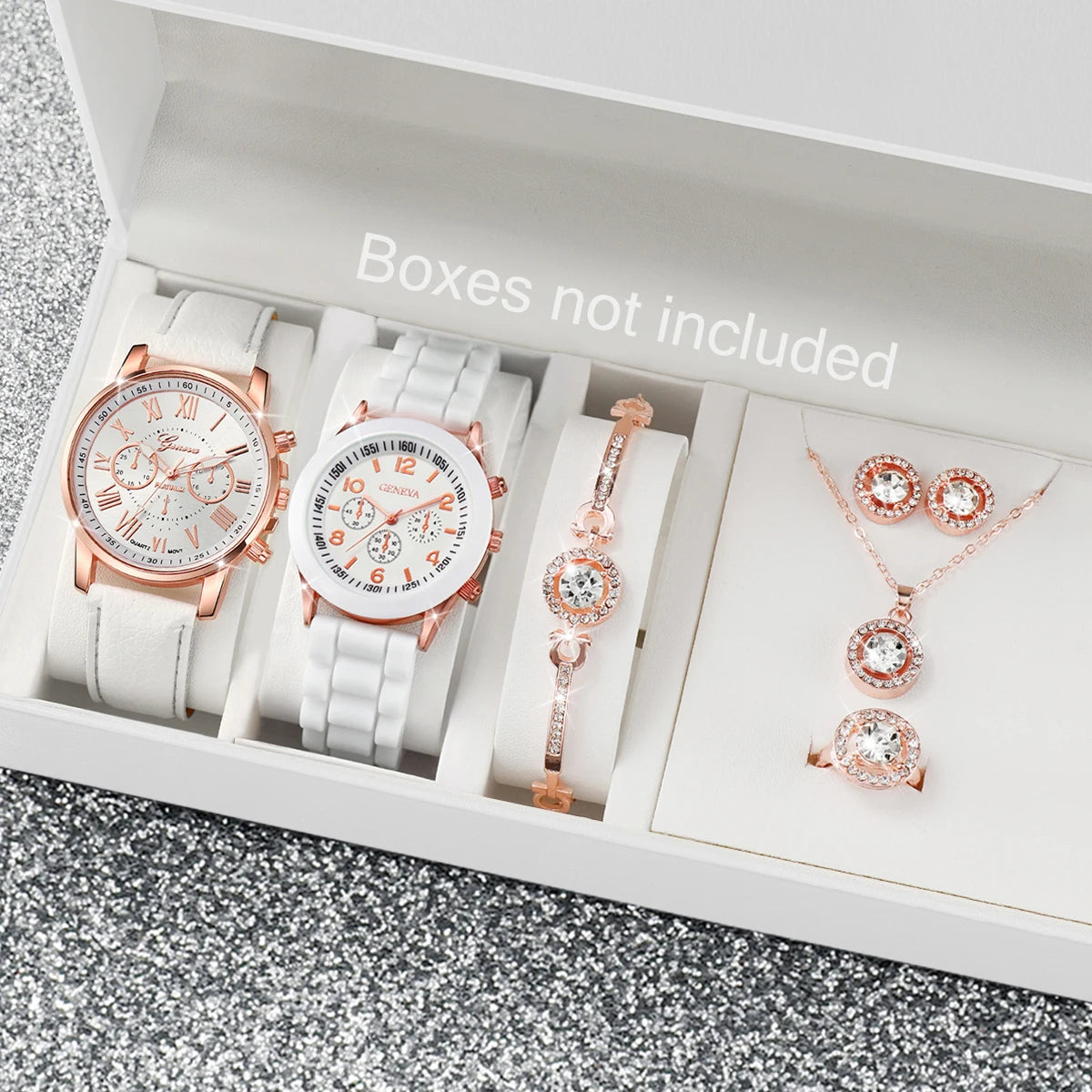7PCs/Set Women's Watch Combination Set New Creative Trendy Watch Leather Watch Silicone Watch Jewelry Set Box Not Included Qme Other