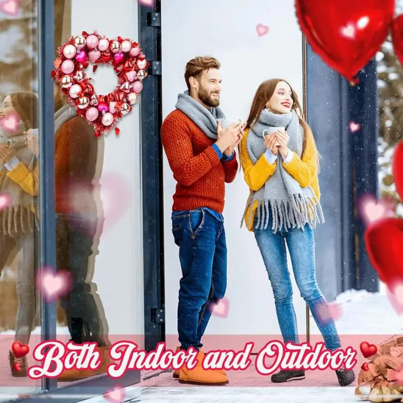 Heart Shaped Wreath Ball Love Wreath With Led Lights Valentine's Day Wedding Festival Decor Valentine Heart Wreath For Window Qme