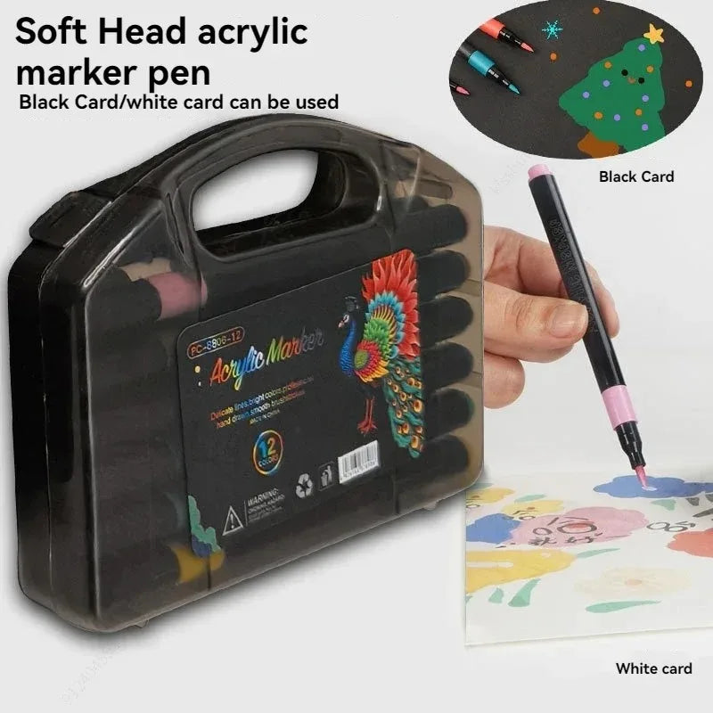 12/24/36/48/60/80 Colors Acrylic Marker Pen Set Waterproof And Quick Dry Paper Stackable Pens For Children And Students Qme