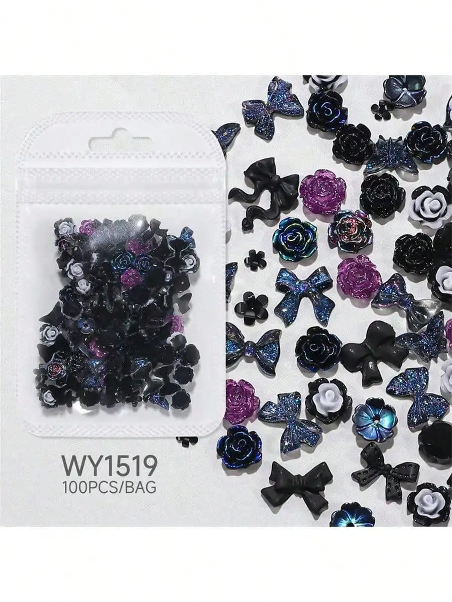 Mixed Nail Art Charms Accessories Decoration Supplies Women Girls Qme black