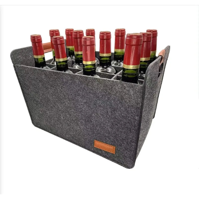 Portable Felt Wine Storage Box Reusable Glass Bottle Organizer Qme