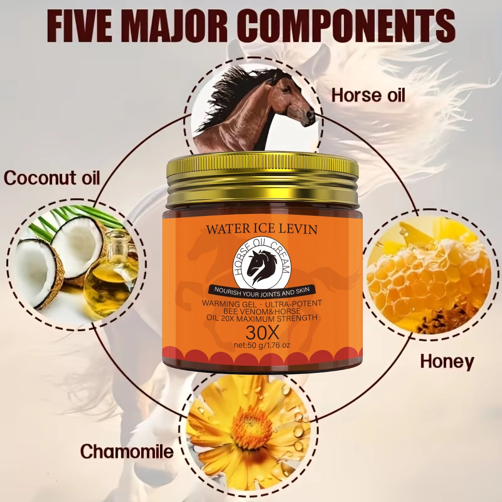 Warming Horse Oil Cream Infused Bee Venom & Rosemary, Nourish Skin & Joints Qme