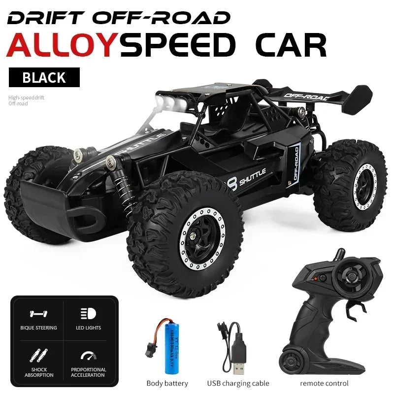 RC Car 2.4Gh Model With LED Lights 2WD High Speed Off-road Remote Control Climbing Vehicle Outdoor Cars Drift Kid Toys Boys Gift Qme black