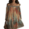 Thin Floral Print Off-shoulder Dress Loose Lace Trim Summer Skirt Qme S Flower Leopard