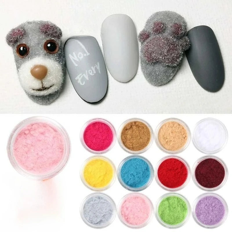 12 Nail Powder Winter Plush Glitter DIY Velvet Candy Sweater Qme