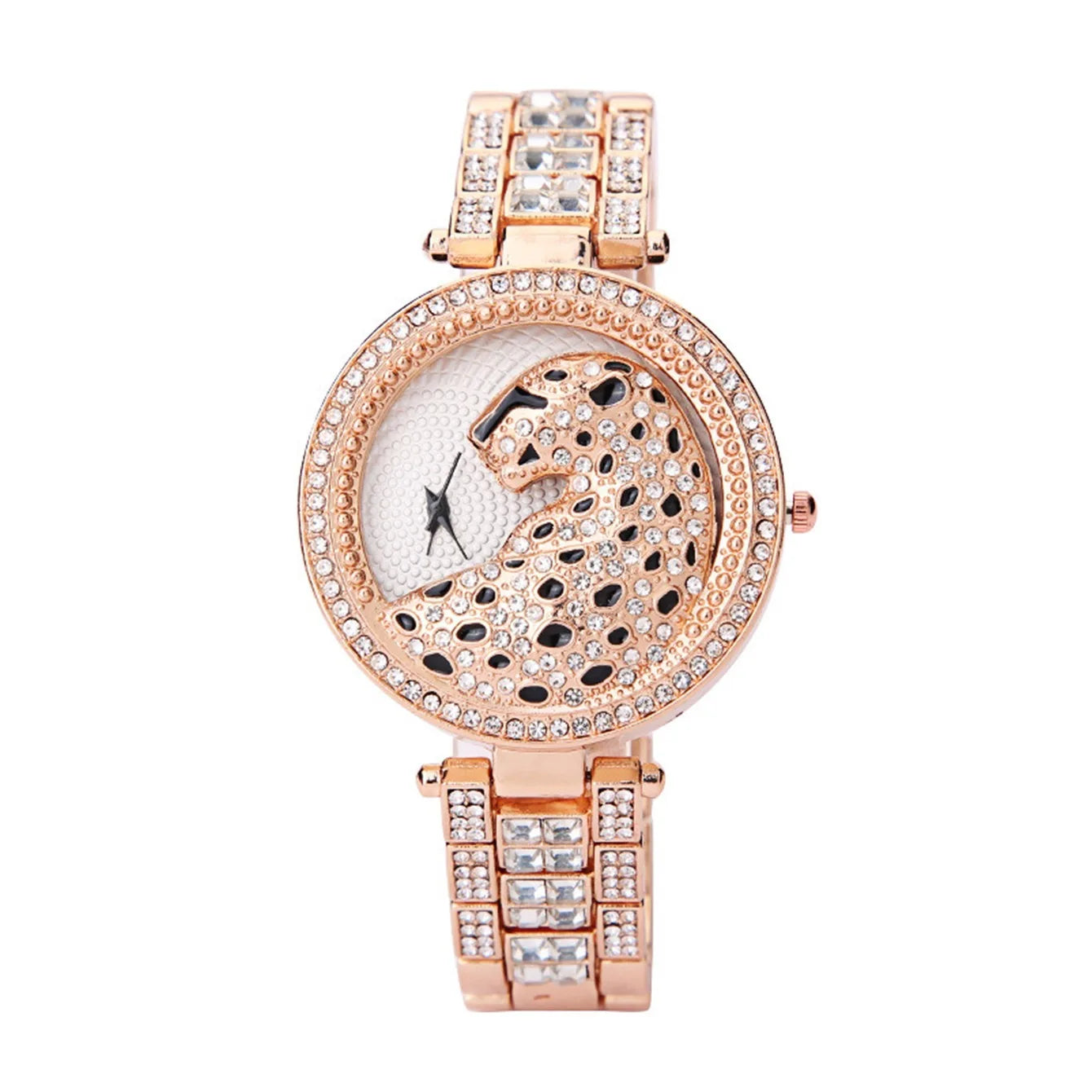 Leopard Inlaid Rhinestone Watch Elegant Hollow Minimalist Round Quartz Watch Women Jewelry Dress Watch Qme C