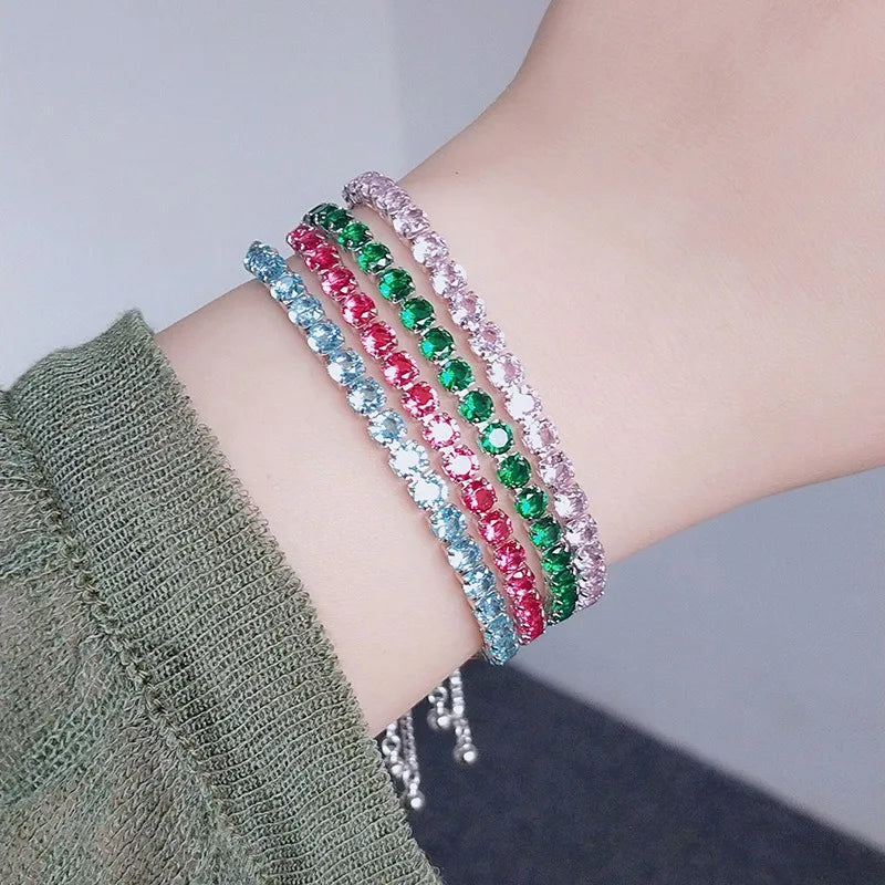 1-2 pieces Women's Geometric Round 4mm Zircon Bracelet Adjustable Slider Chain Versatile Fashion Jewelry Qme