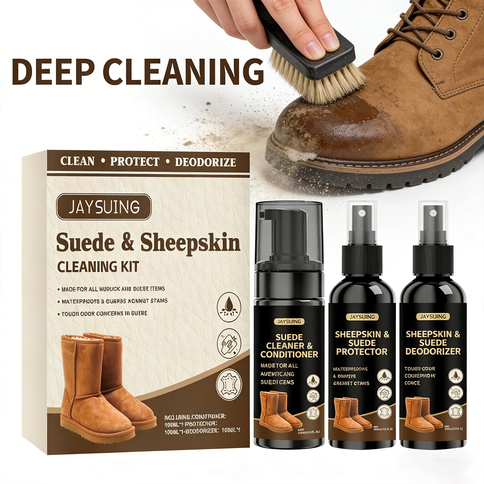Suede & Sheepskin Cleaning Kit Remove Stubborn Stain Eliminate Odor Decontamination Made for All Nubuck Waterproof Shoe Care Set Qme