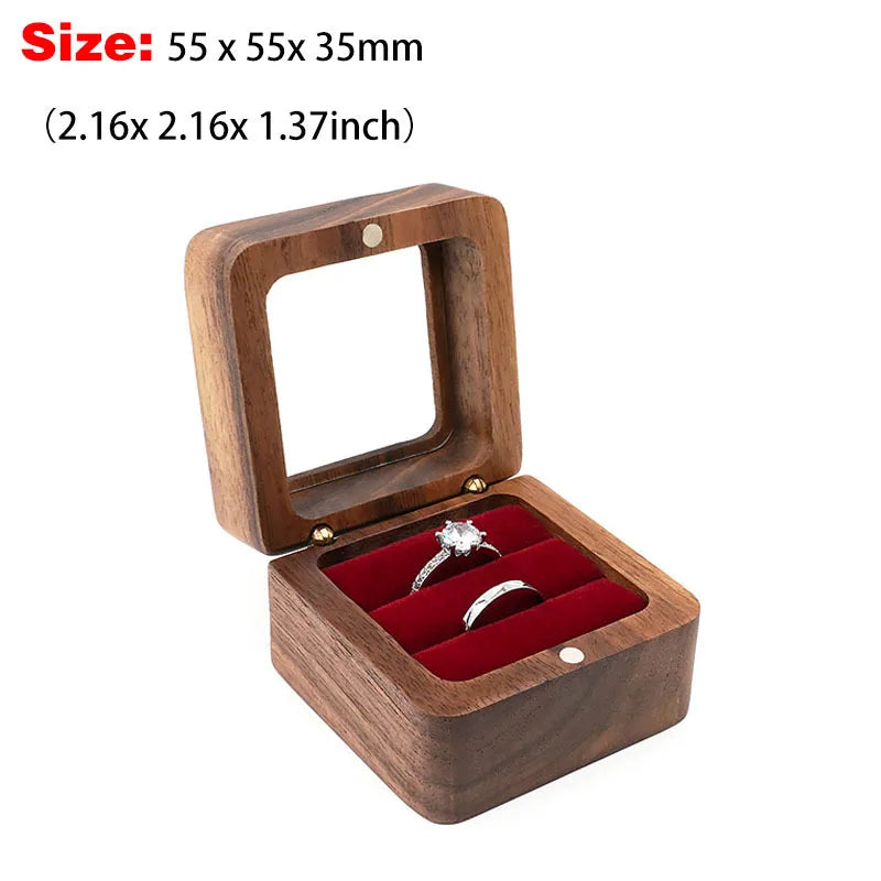 Premium Solid Wood Jewelry Organizer (Black Walnut) - Jewelry Display for Earrings & Couples Rings Jewelry Case Valentine Gift Qme Windowed Red Double
