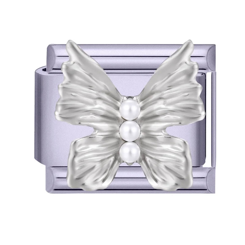 Shiny Zircon Butterfly Moon Stars Bow Purple Color Italian Charm Links Fit 9mm Stainless Steel Bracelet Women DIY Making Gift Qme Style 21