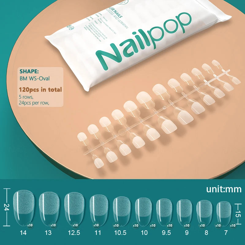 NAILPOP False Nails Acrylic Press Coffin Artificial Clear Fake Nail Qme SemiM WS-Oval 120