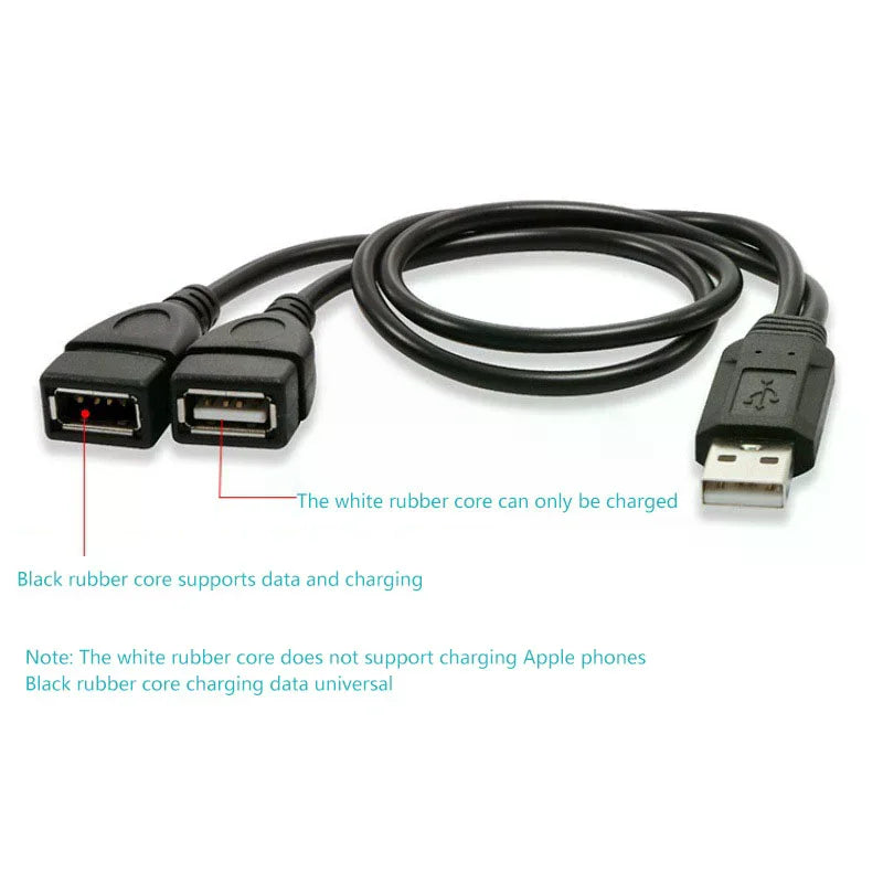 USB Cable Splitter Phone Charger Power Adapter Cord 2 Ports 1 Male Qme Default Title