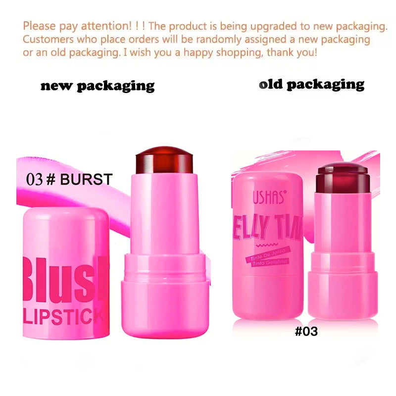 4 Colors Jelly Blush Stick Lip Balm Eyeshadow 3-in-1 Multi-Use Matte Blush Moisturize Brighten Lip Gloss Qme 04