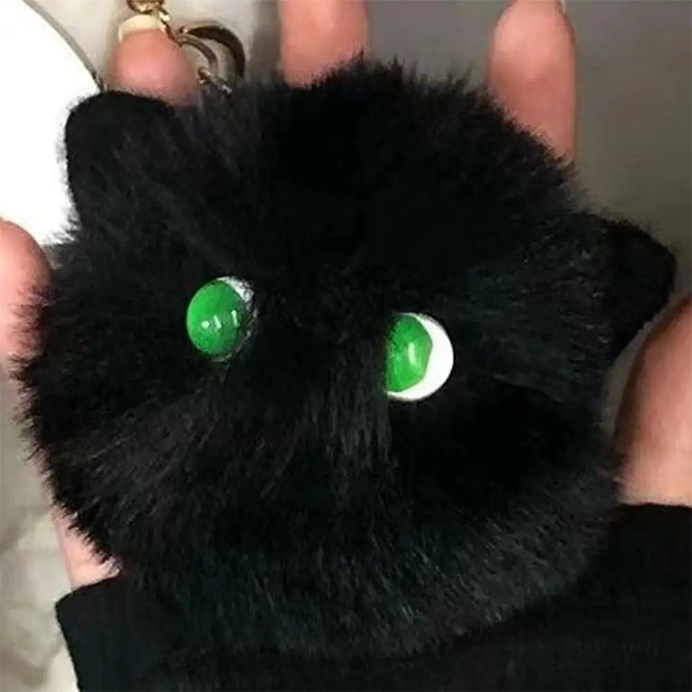 Black /White Plush Cat Keychain Kawaii Kitten Cartoon Keyring Ladies Girls Bag Pendant Hairball Keychain School Bag Key Chains Qme