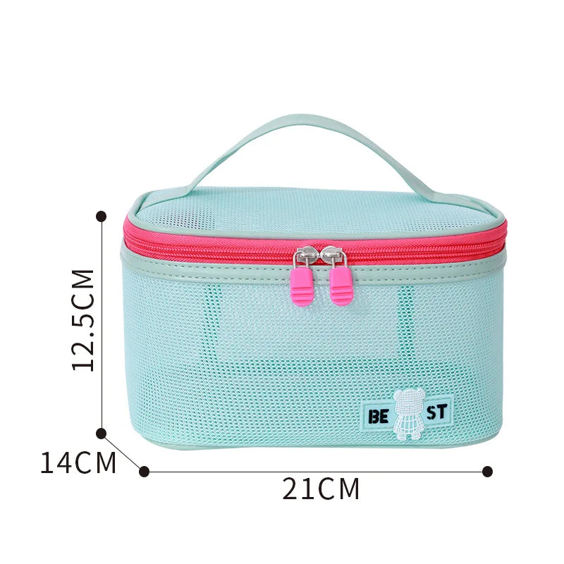 Hot Sale Portable Handheld Toiletries Bag Outdoor Travel Cosmetic Organizer Mesh Toiletry Organizer Trendy Beach Cosmetic Pouch Qme Open-topBagBlue