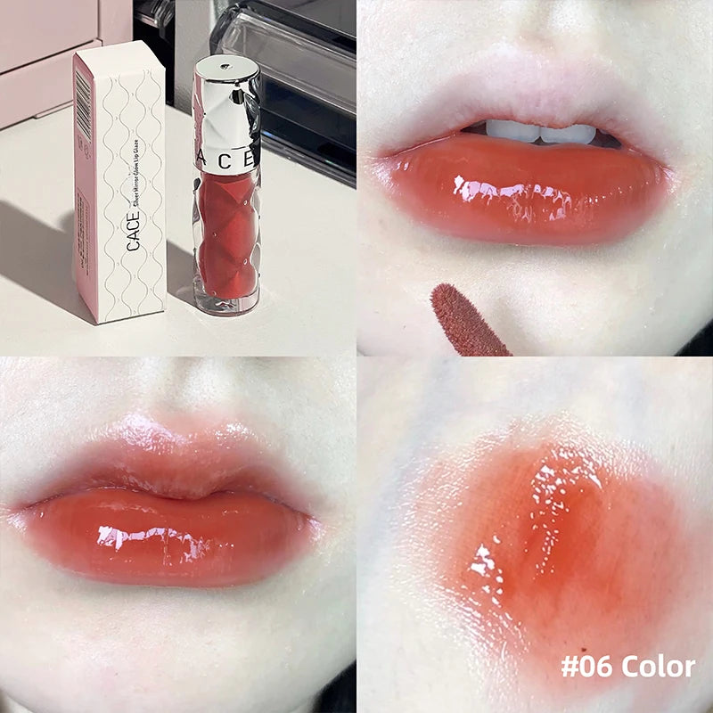 CACE Hydrating Crystal Lip Gloss Easy to Fade Mirror Water Glazed Lipgloss Long Lasting Moisturizing Gloss Lip Tint Cosmetics Qme 06