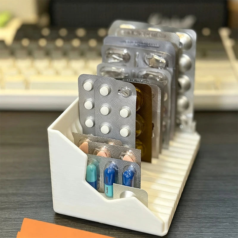 Vertical Blister Pill Card Organizer Tray, 15 Slots 8mm Slot Medicine Strip Storage Holder,Desktop Pharmacy Medication Rack Qme