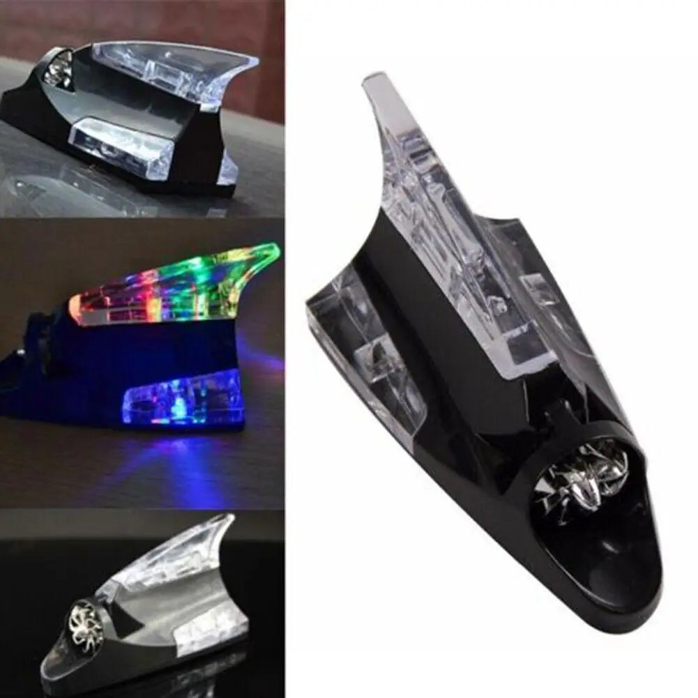 NEW Car decoration antenna shark fin wind light roof modification decorative light wiring free solar warning light Accessories Qme