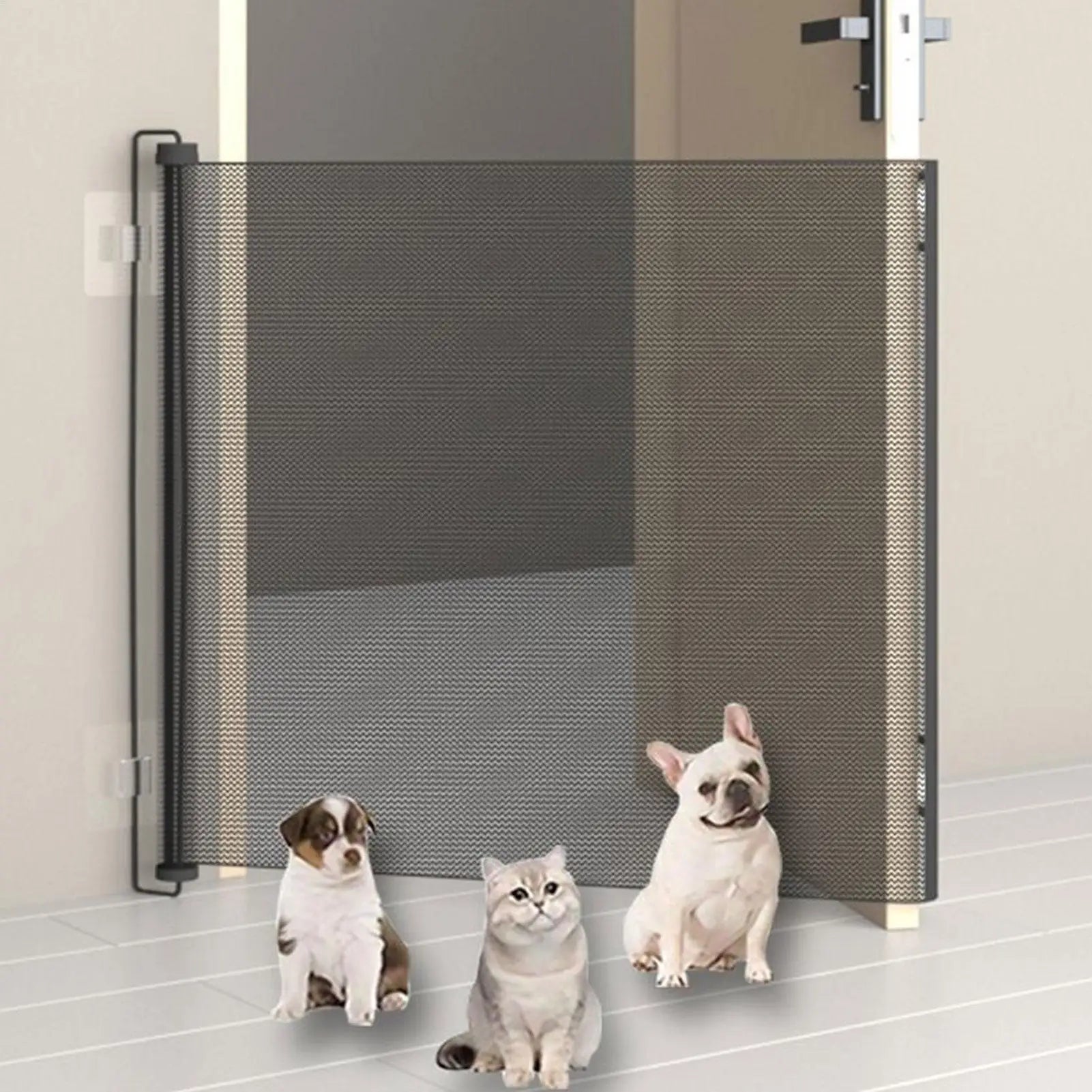 Retractable Pet Gate Retractable Mesh Gate No-Drill Childproof Net Fence Cat Baffle for Indoor Staircase Patio Fireplace Deck Qme