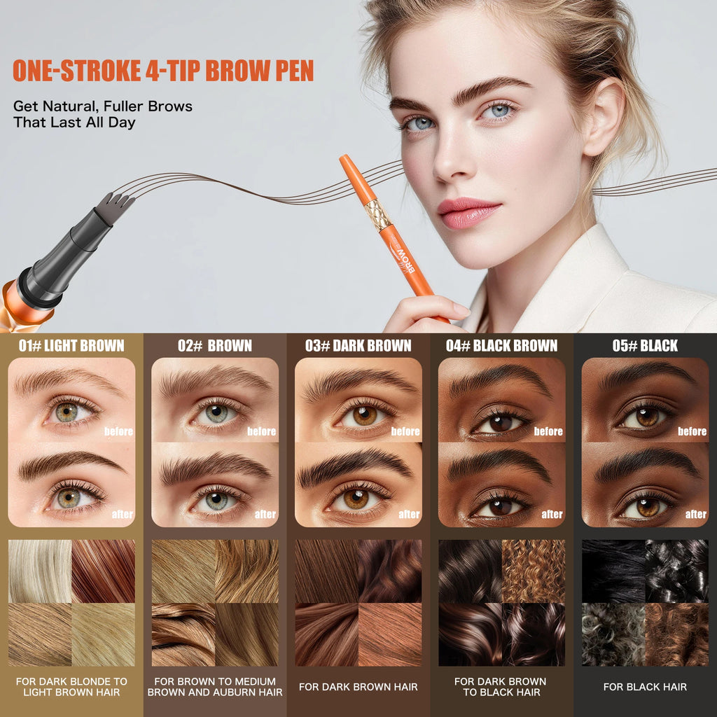 5 Colors Four Tip Liquid Eyebrow Pen Waterproof Sweatproof Long Lasting 3D Wild Brow Microblading Eyebrow Makeup for Beginners Qme