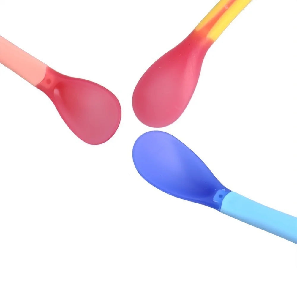 Safety Temperature Sensing Baby Silicon Spoon Kids Children Flatware Qme